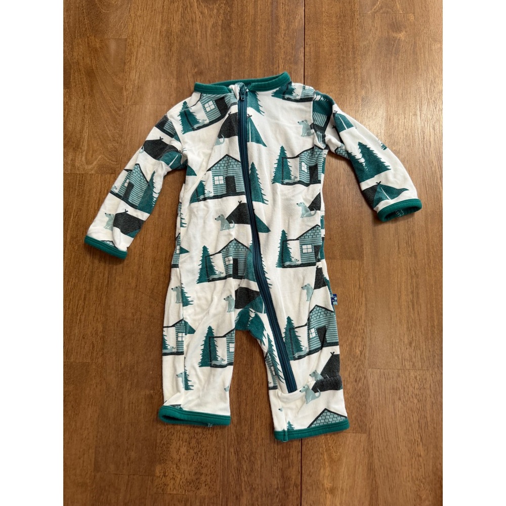 KicKee Pants Newborn Bamboo Camping Print Zip Up Coverall with Drop Seat Teal